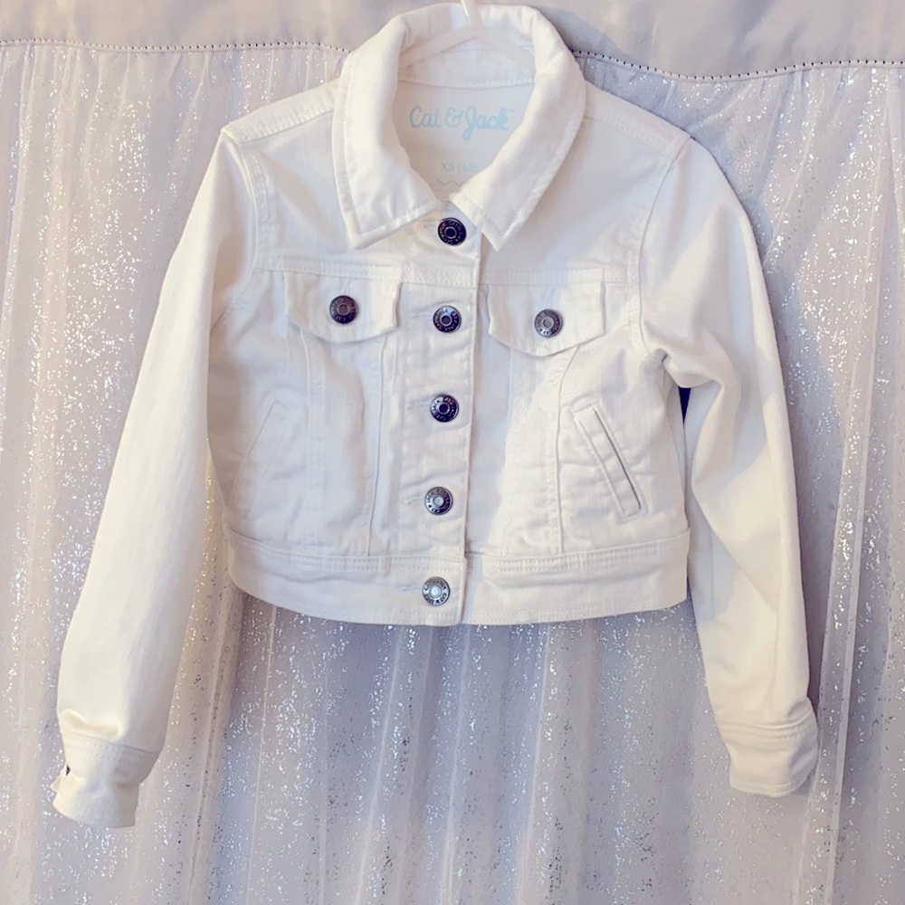 Cropped white jean jacket